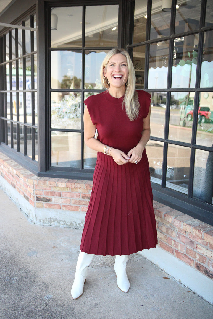 Snap Count Knit Midi Dress, Maroon