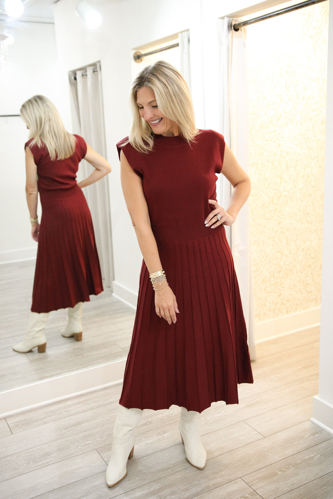Snap Count Knit Midi Dress, Maroon