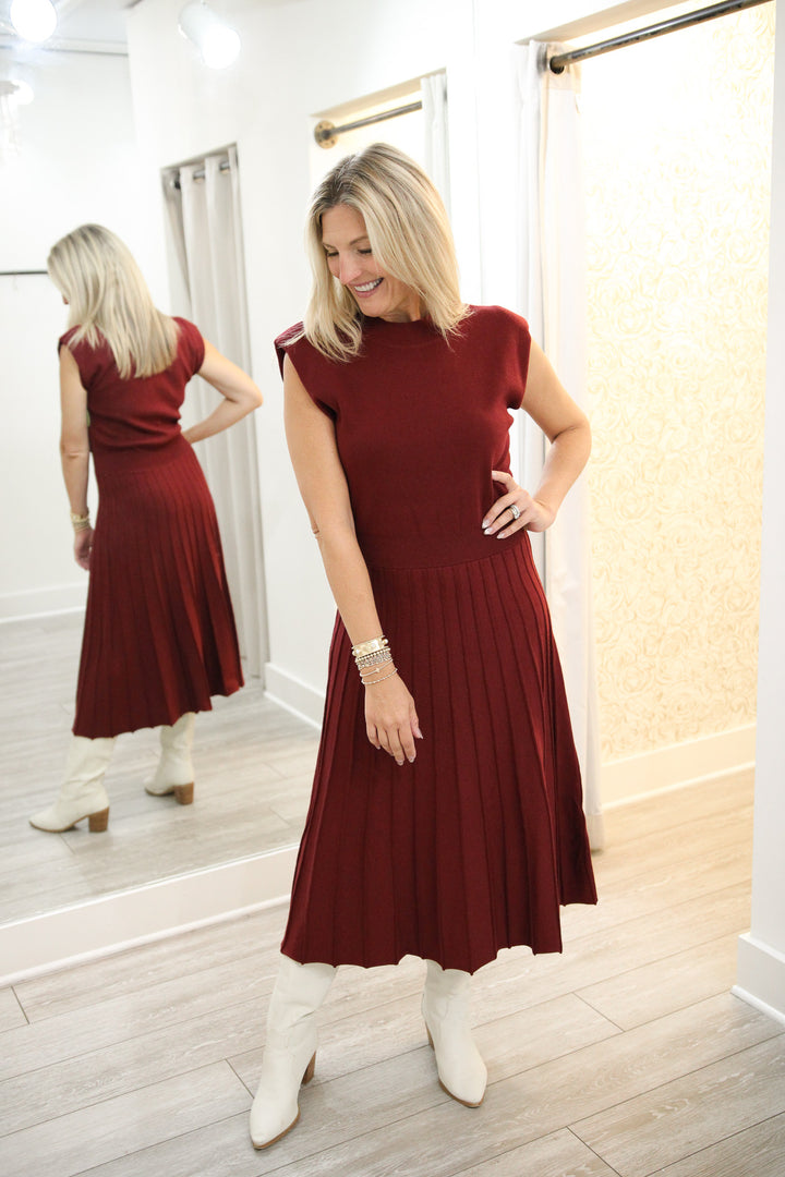 Snap Count Knit Midi Dress, Maroon