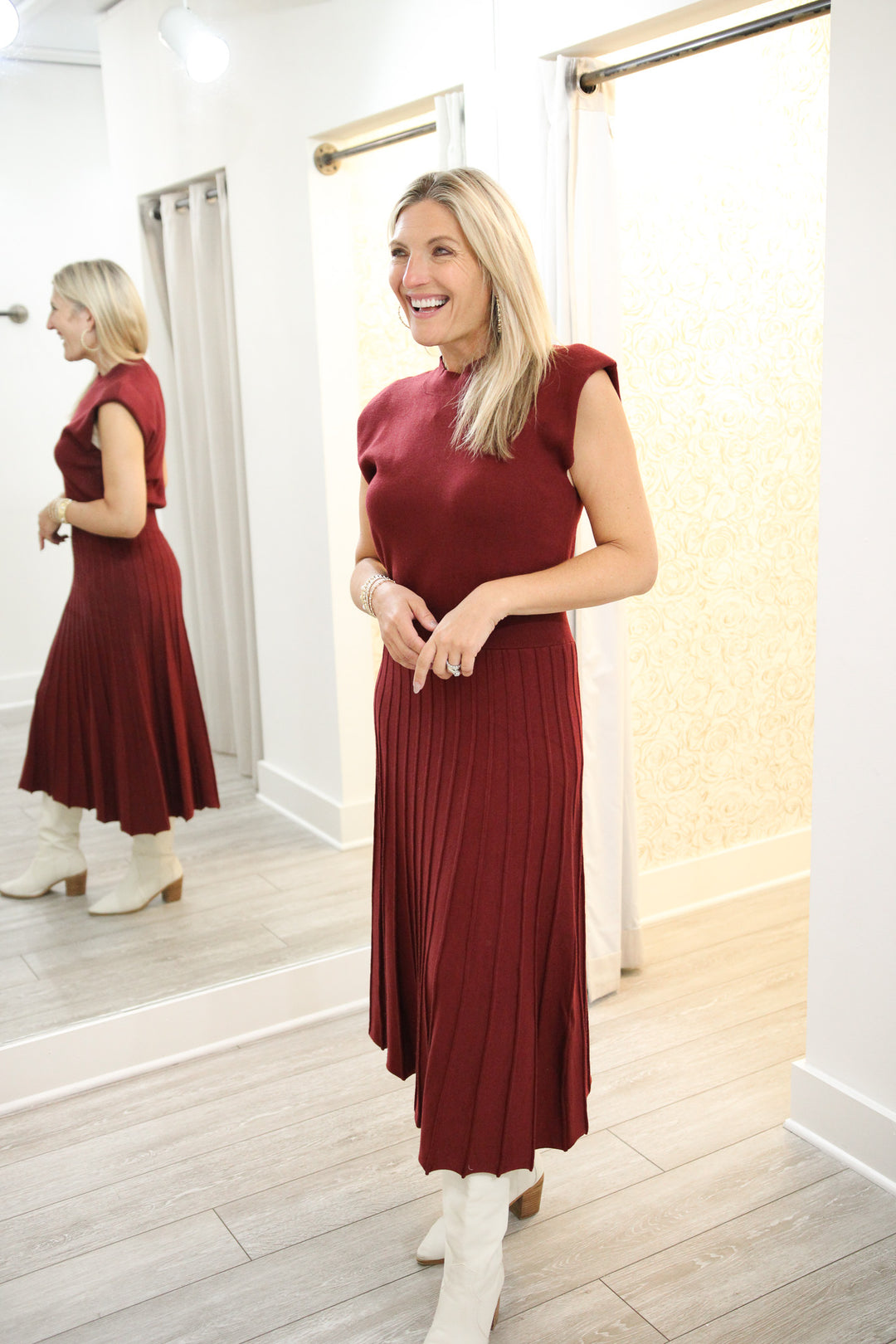 Snap Count Knit Midi Dress, Maroon