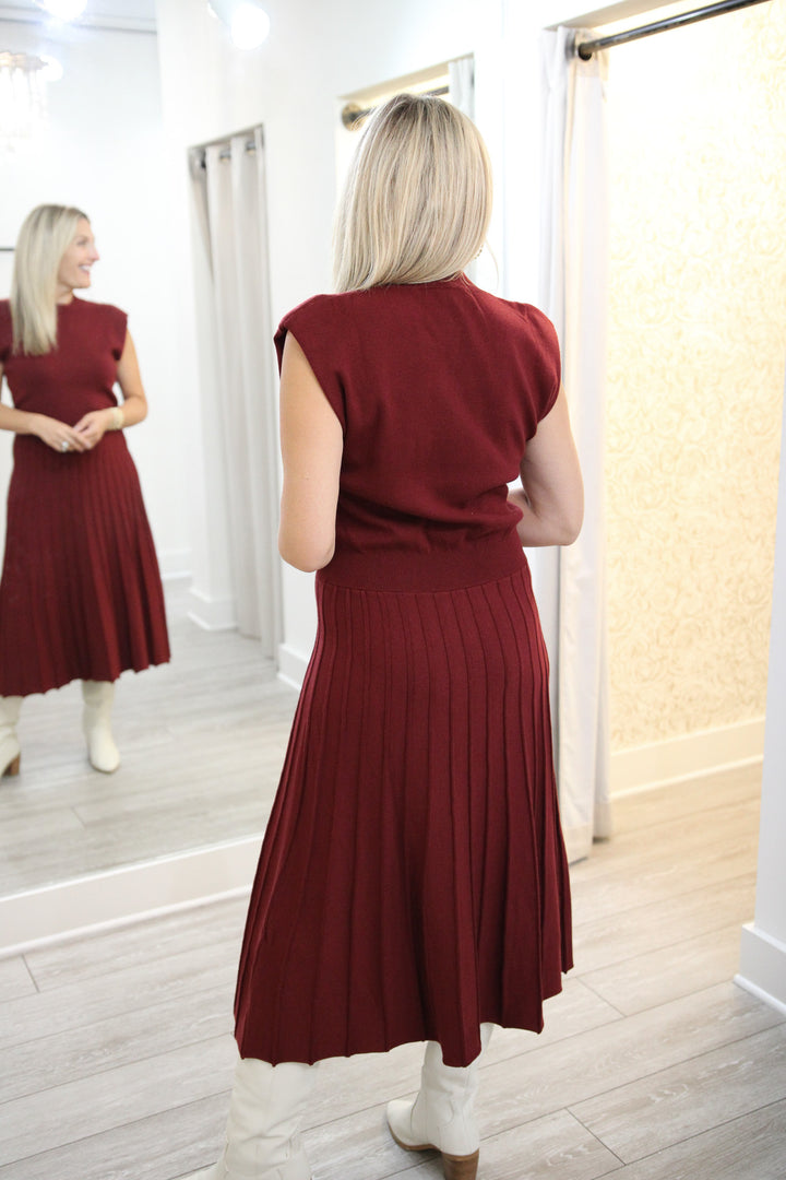 Snap Count Knit Midi Dress, Maroon