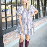 Ophelia Dress, Maroon Block Print