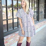 Ophelia Dress, Maroon Block Print