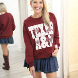 A&M Metallic Word With Icons Sweatshirt, Maroon