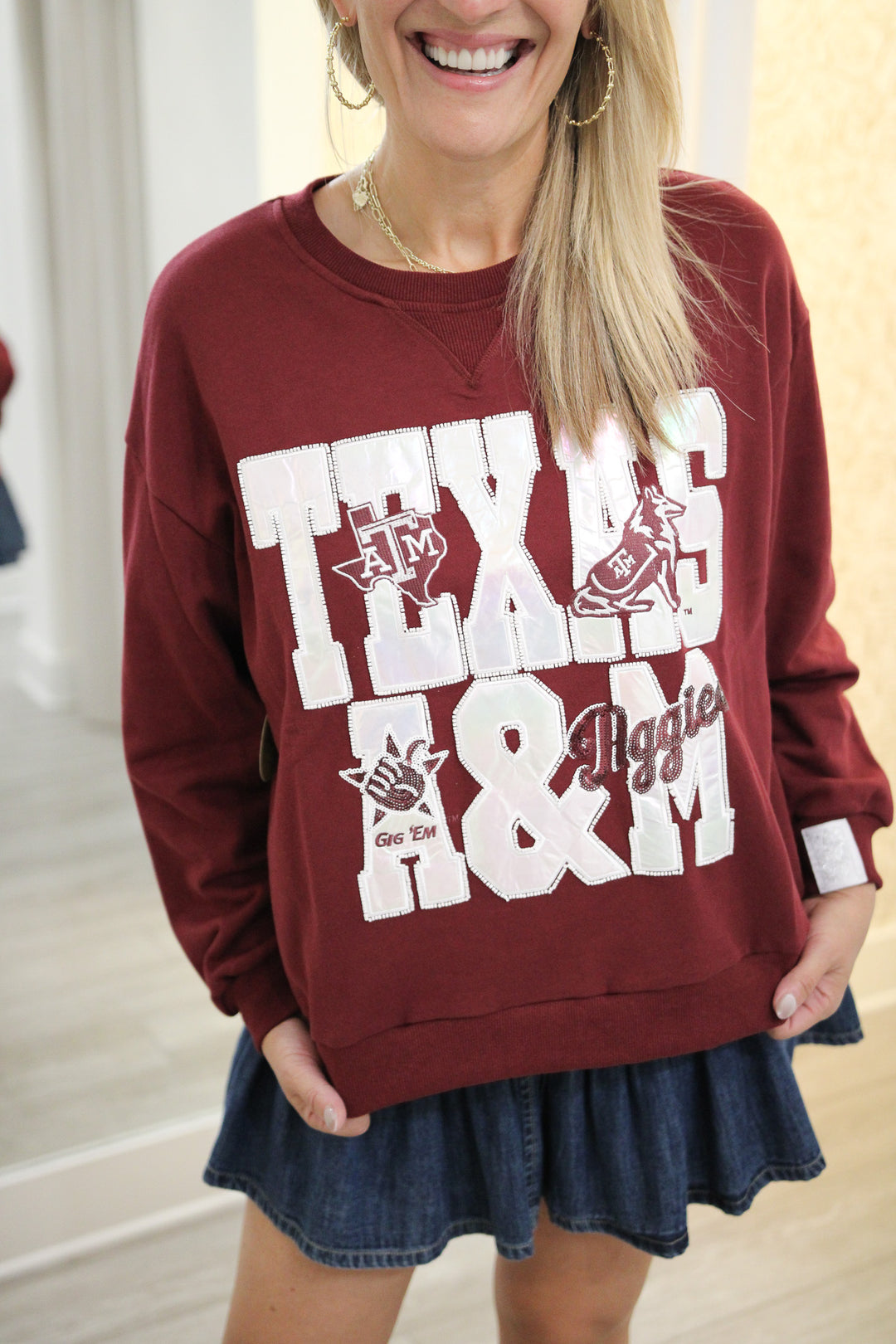 A&M Metallic Word With Icons Sweatshirt, Maroon