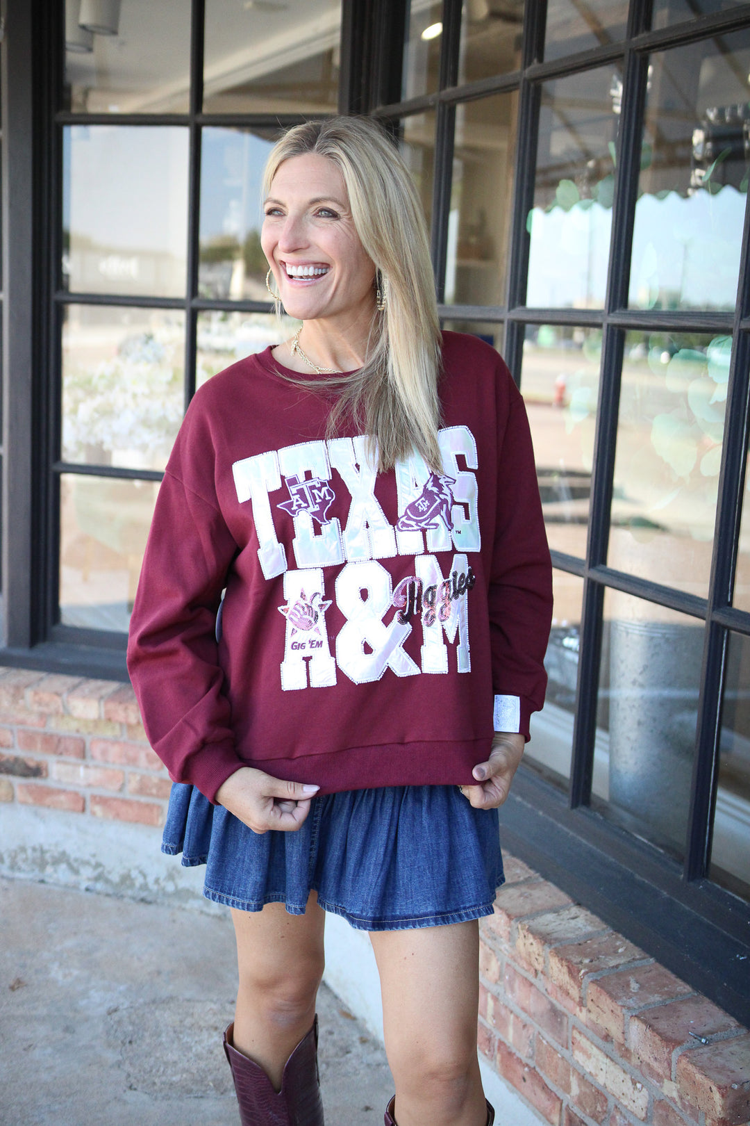 A&M Metallic Word With Icons Sweatshirt, Maroon