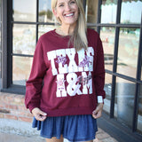 A&M Metallic Word With Icons Sweatshirt, Maroon