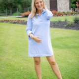 Finley Dress, Pinstripe Periwinkle