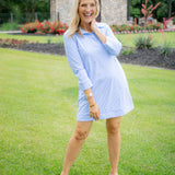 Finley Dress, Pinstripe Periwinkle