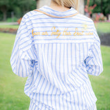 "Beach/Ocean Air, Salty Hair, Don't Care" Cover-Up Shirt, Blue