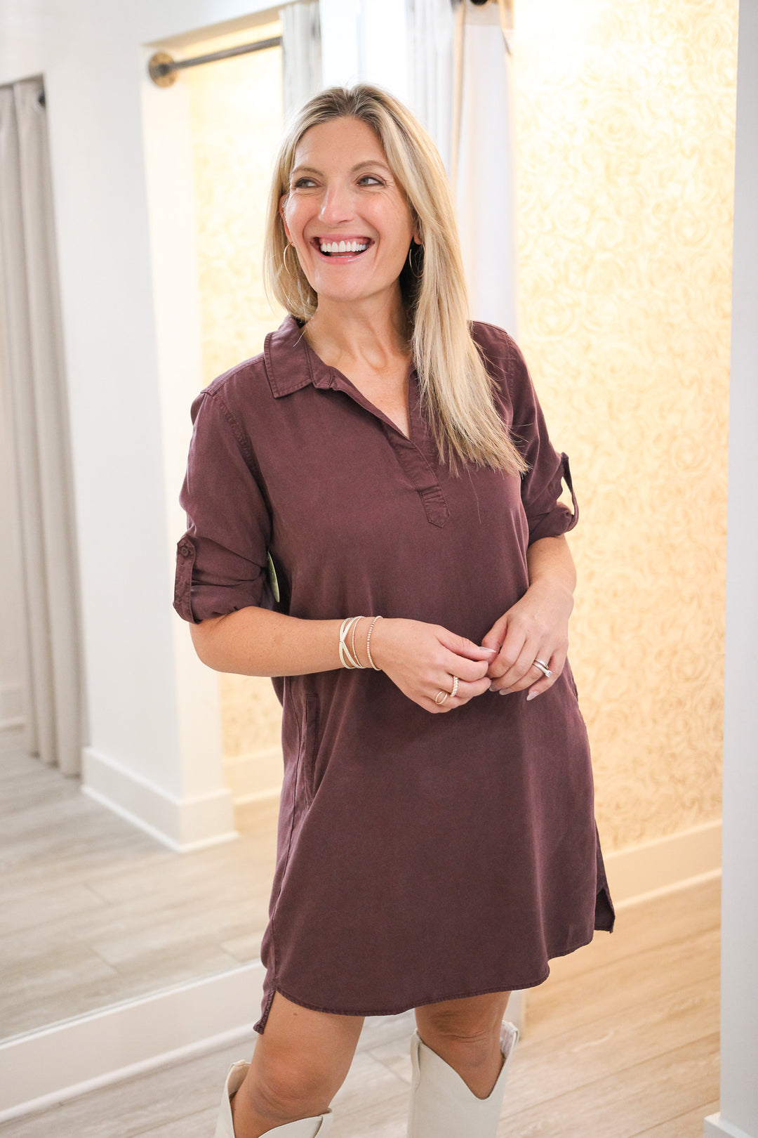 Long Sleeve A-Line Dress, Pinot Noir