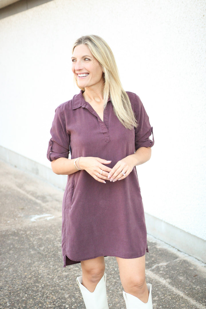 Long Sleeve A-Line Dress, Pinot Noir