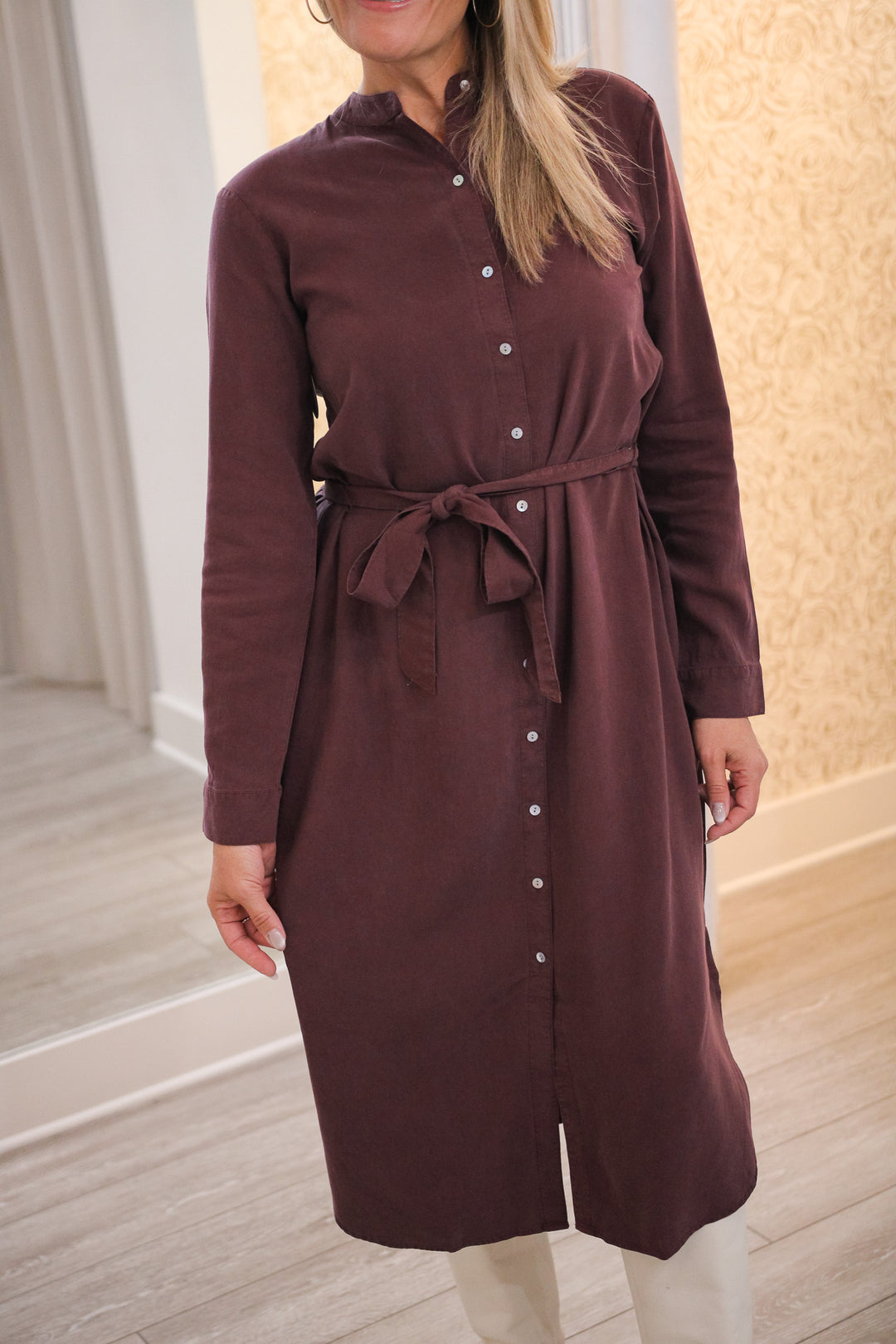 Long Sleeve A-Line Dress, Pinot Noir