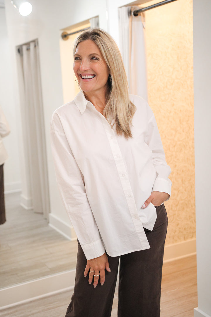 Elevated Poplin Button Up Shirt, White