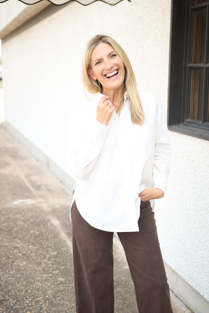 Elevated Poplin Button Up Shirt, White