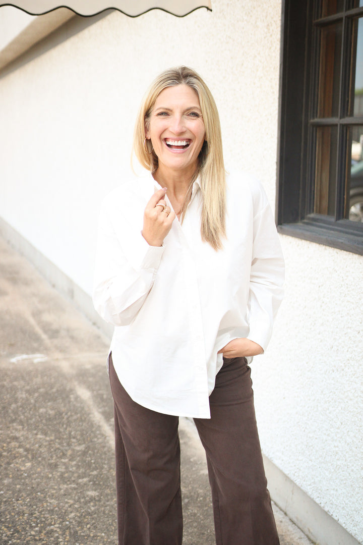 Elevated Poplin Button Up Shirt, White