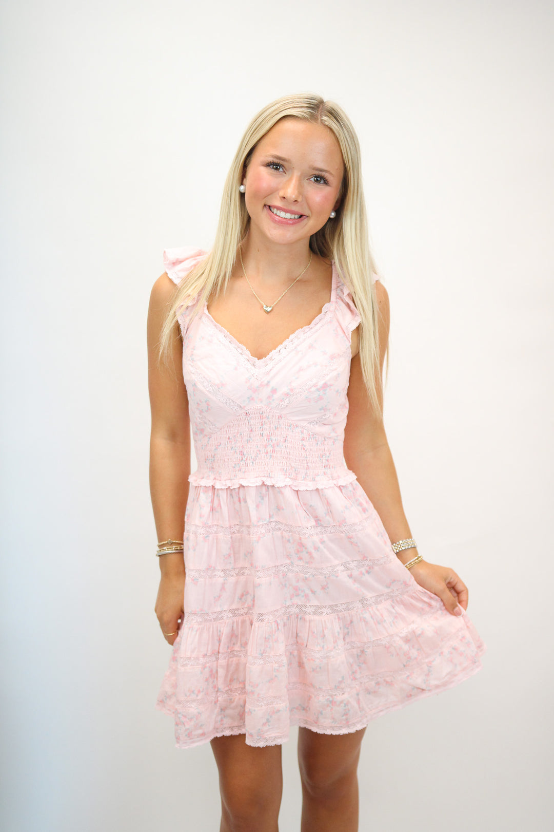 Finny Cotton Luna Rosa Fleur Mini Dress, Apple Blossom