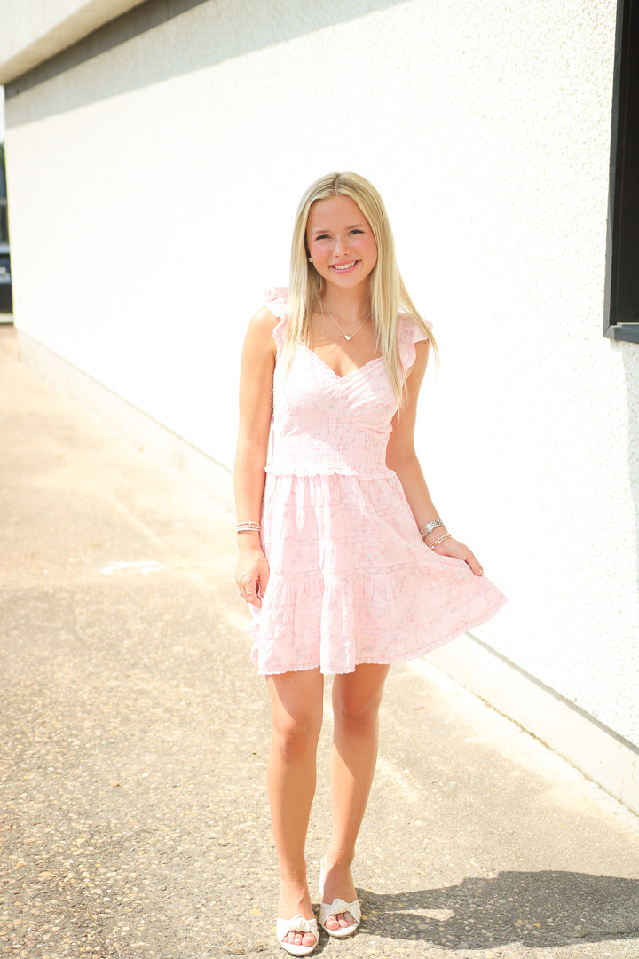 Finny Cotton Luna Rosa Fleur Mini Dress, Apple Blossom