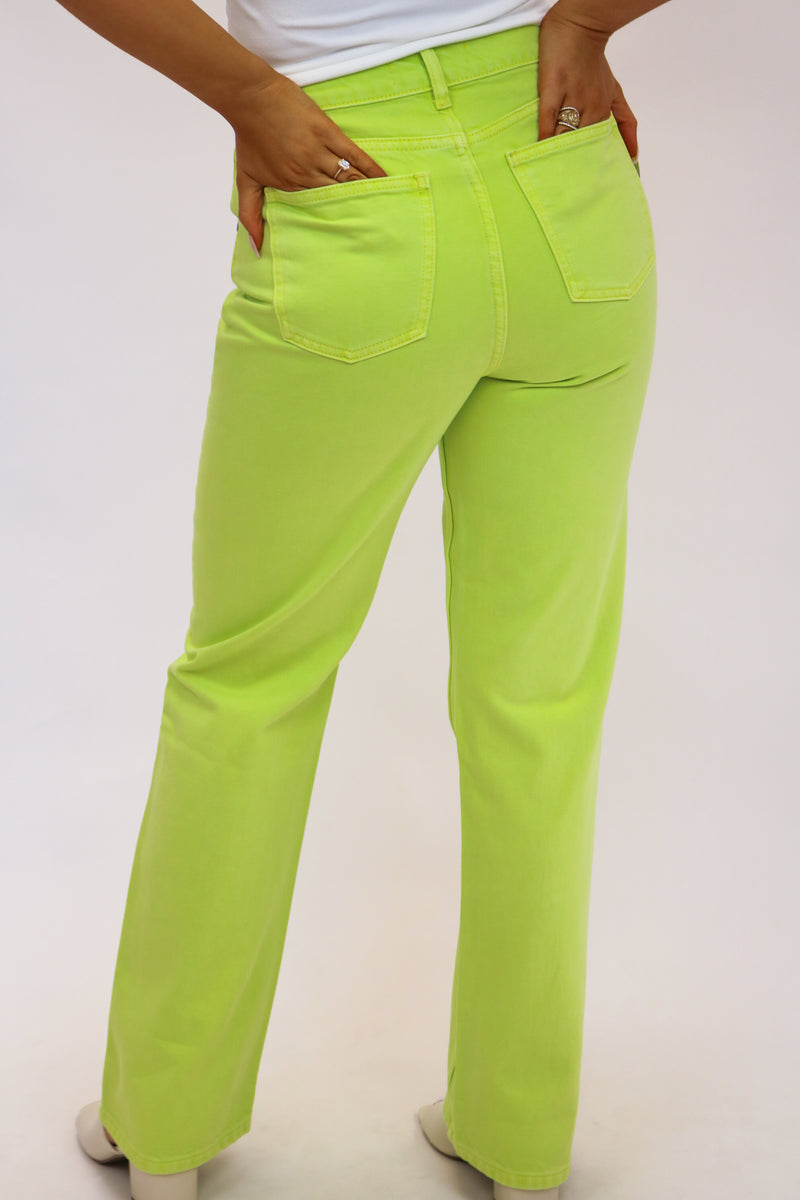 Pop of Color Wide Leg Jeans, Lime