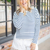 Spanx Airessentials® Crewneck Long Sleeve Top, Yatch Stripe Navy