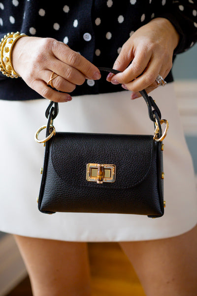 Bamboo Clasp Crossbody Bag, Black