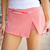 Hot Shot Printed Mini Skort, Court Stripe Grapefruit