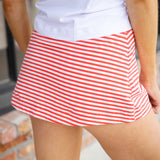 Hot Shot Printed Mini Skort, Court Stripe Grapefruit