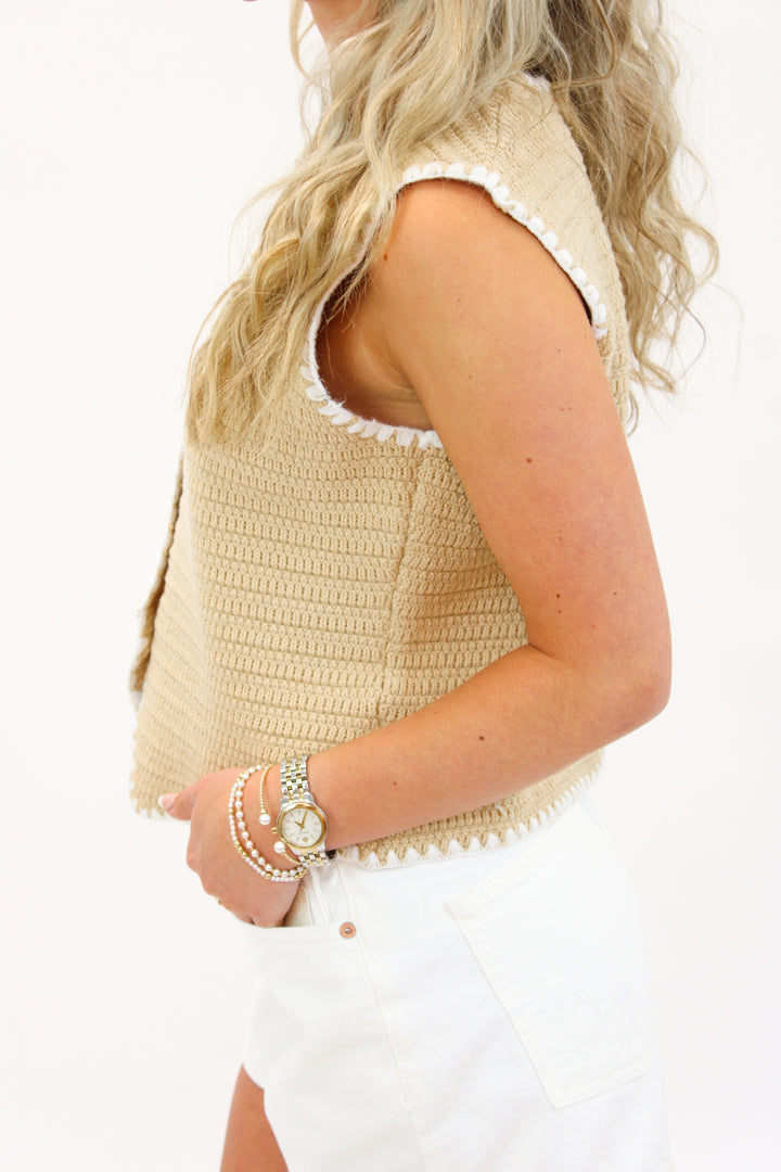 Coconut Breeze Knit Vest, Beige/Off White