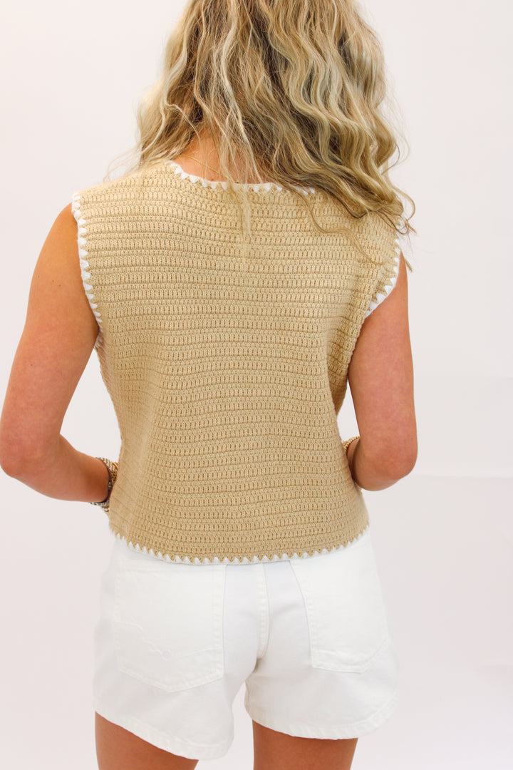 Coconut Breeze Knit Vest, Beige/Off White