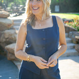 Spanx® Easybreezy Cotton Linen Button-down Vest, Timeless Navy