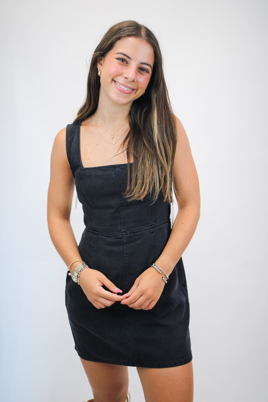 Fitted Mini Dress, Dark Graphite Wash