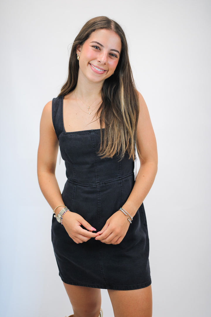 Fitted Mini Dress, Dark Graphite Wash