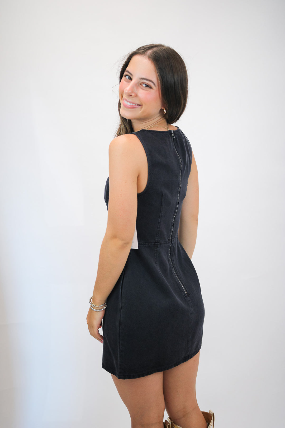 Fitted Mini Dress, Dark Graphite Wash