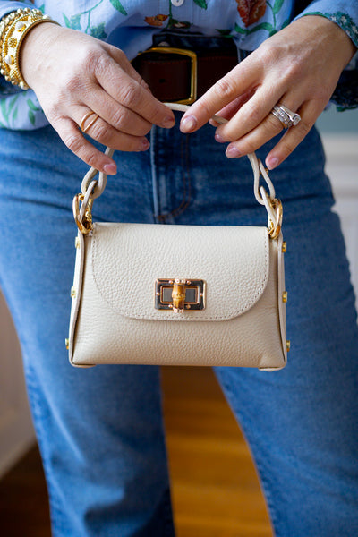 Bamboo Clasp Crossbody Bag, Ivory