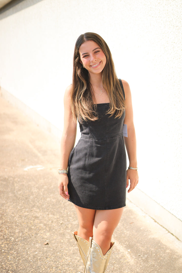 Fitted Mini Dress, Dark Graphite Wash