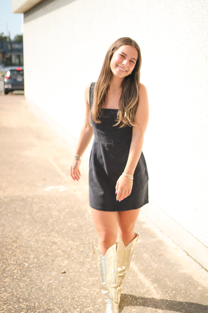 Fitted Mini Dress, Dark Graphite Wash