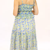 Ethelind Floral Pleated Maxi Dress, Blue/Yellow Floral