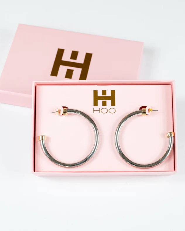 Silver Hoops With Gold Caps