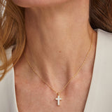 Cross Gold Pendant Necklace, White Lab Grown Opal