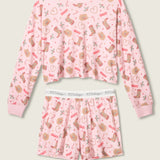 Boyfriend Boxer Western Holiday Print Shorts Set, Pink