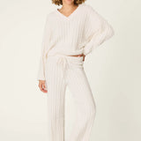 Cozy Chenille Cable Knit Ivory V-Neck Lounge Set