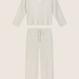 Cozy Chenille Cable Knit Ivory V-Neck Lounge Set