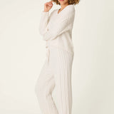 Cozy Chenille Cable Knit Ivory V-Neck Lounge Set