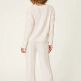 Cozy Chenille Cable Knit Ivory V-Neck Lounge Set