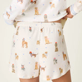Meet Me in Pawris Dog Print Pajama Shorts, Ivory