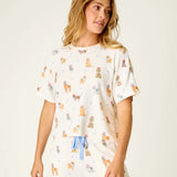 Meet Me in Pawris Dog Print Short Sleeve Top, Ivory