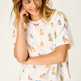 Meet Me in Pawris Dog Print Short Sleeve Top, Ivory