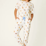Meet Me in Pawris Dog Print Short Sleeve Top, Ivory