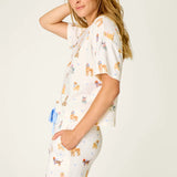 Meet Me in Pawris Dog Print Short Sleeve Top, Ivory