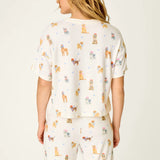 Meet Me in Pawris Dog Print Short Sleeve Top, Ivory